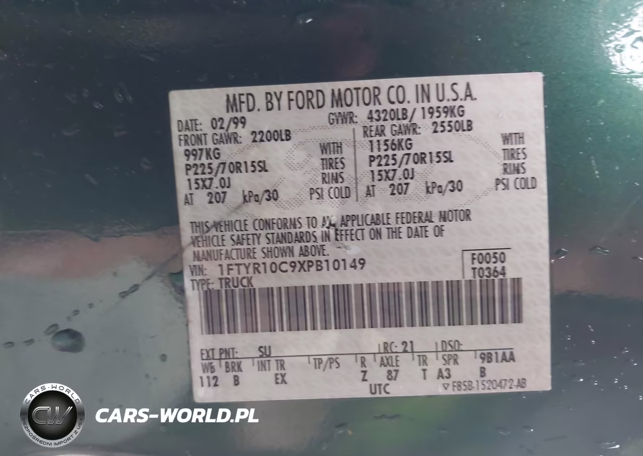 1999 Ford Ranger Xl-Xlt VIN:1FTYR10C9XPB10149 - 9