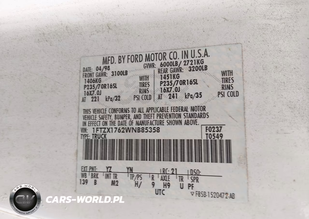 1998 Ford F-150 Lariat-Standard-Xl-Xlt VIN:1FTZX1762WNB85358 - 9