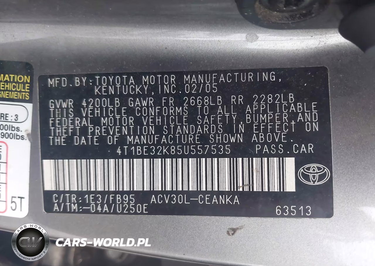 2005 Toyota Camry Std VIN:4T1BE32K85U557535 - 9