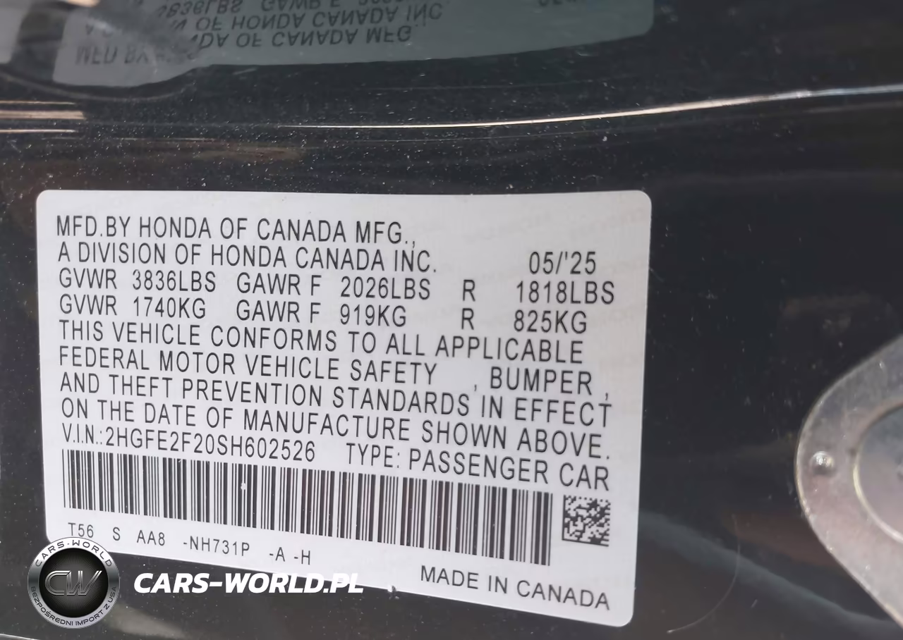 2025 Honda Civic Lx VIN:2HGFE2F20SH602526 - 9