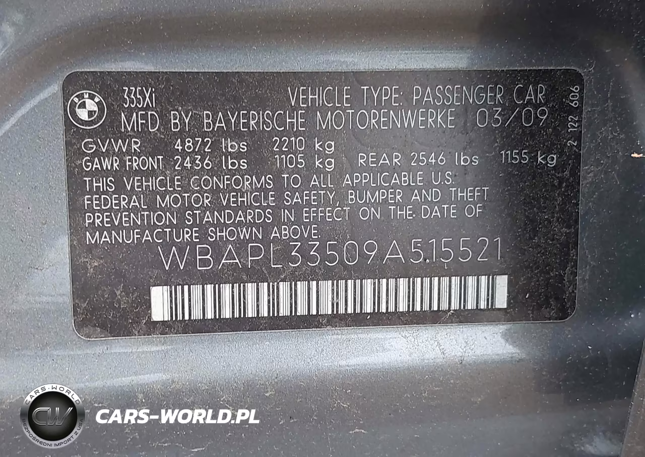 2009 BMW 335I xDrive VIN:WBAPL33509A515521 - 9
