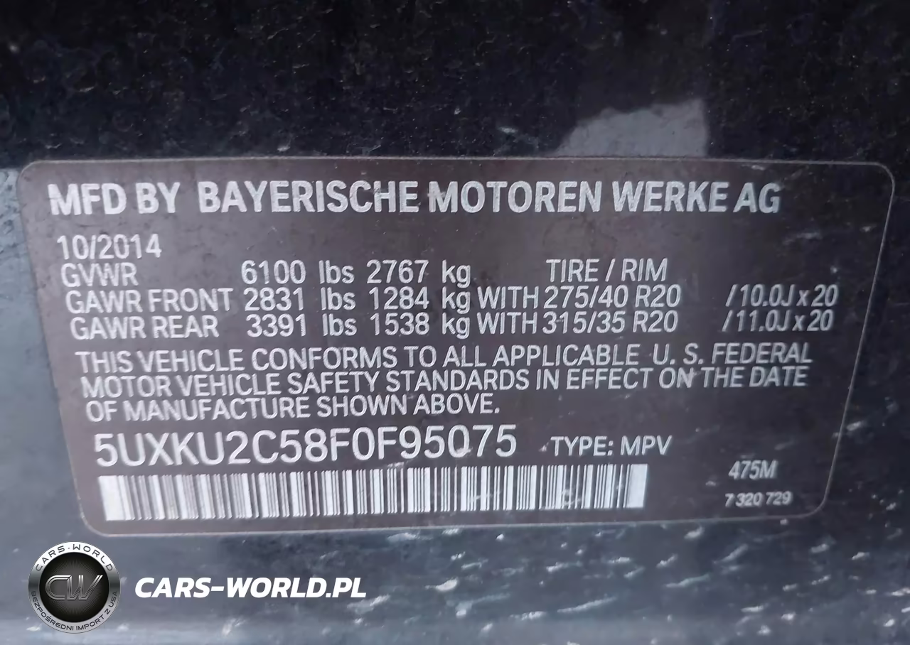 2015 BMW X6 xDrive35I VIN:5UXKU2C58F0F95075 - 9