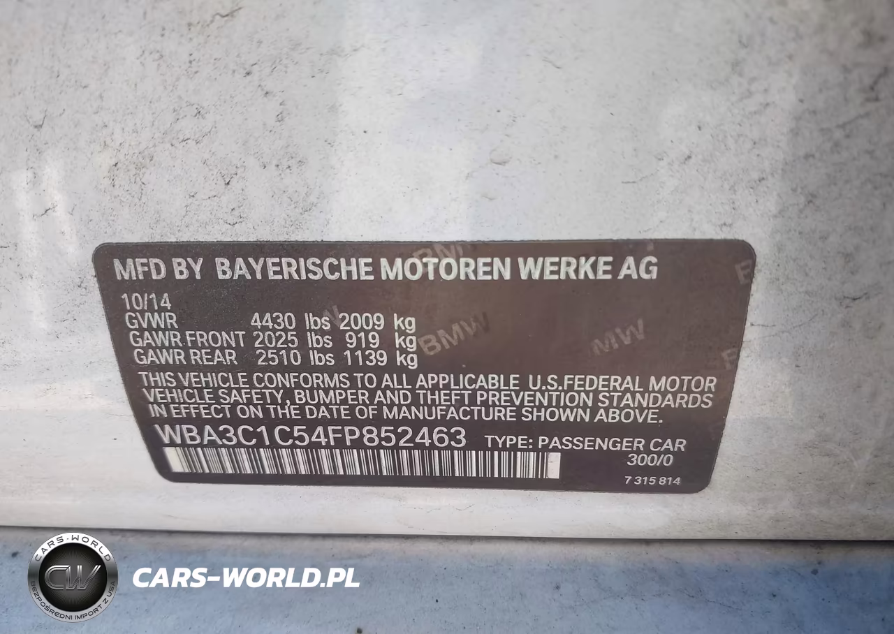 2015 BMW 328I VIN:WBA3C1C54FP852463 - 9