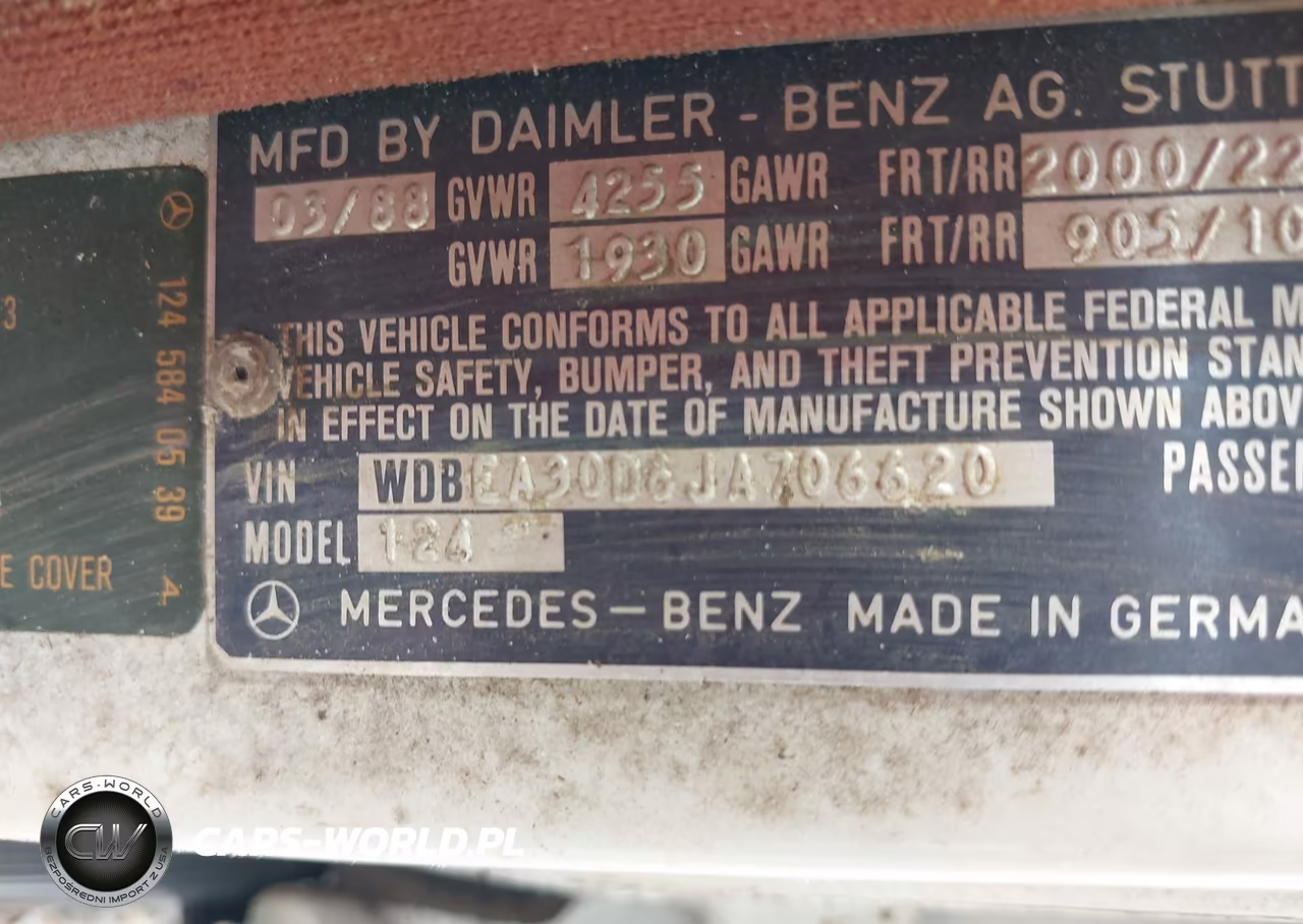 1988 Mercedes-Benz 300 E VIN:WDBEA30D6JA706620 - 9