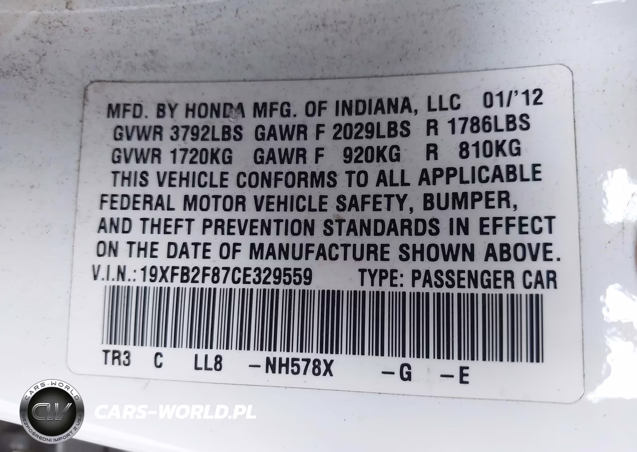 2012 Honda Civic Ex VIN:19XFB2F87CE329559 - 9