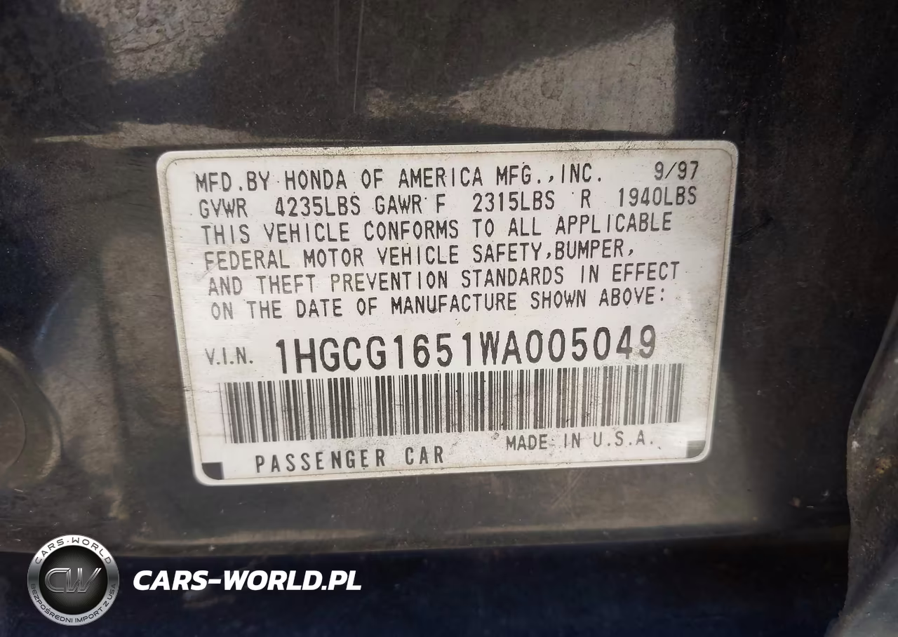 1998 Honda Accord Ex V6 VIN:1HGCG1651WA005049 - 9