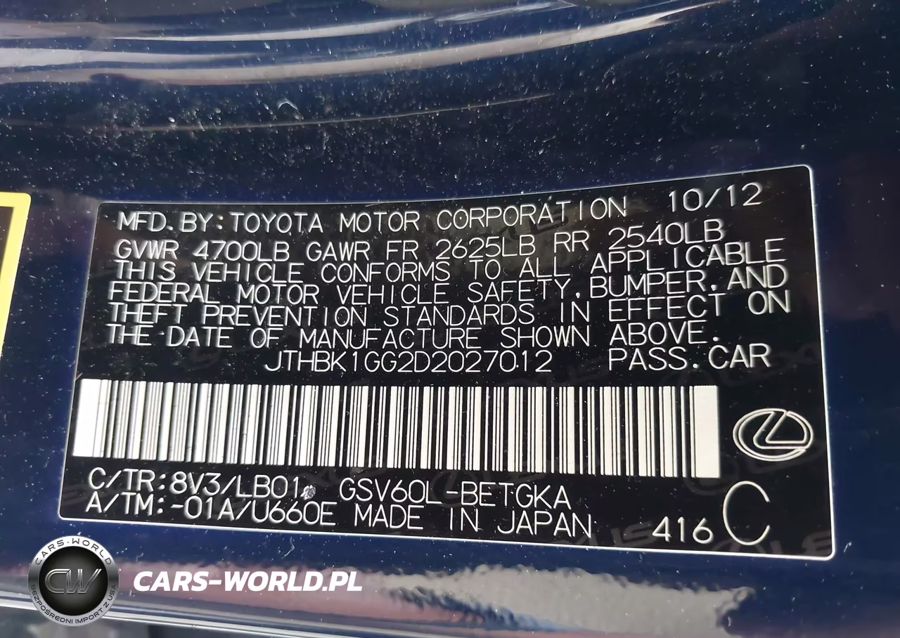2013 Lexus Es 350 VIN:JTHBK1GG2D2027012 - 9