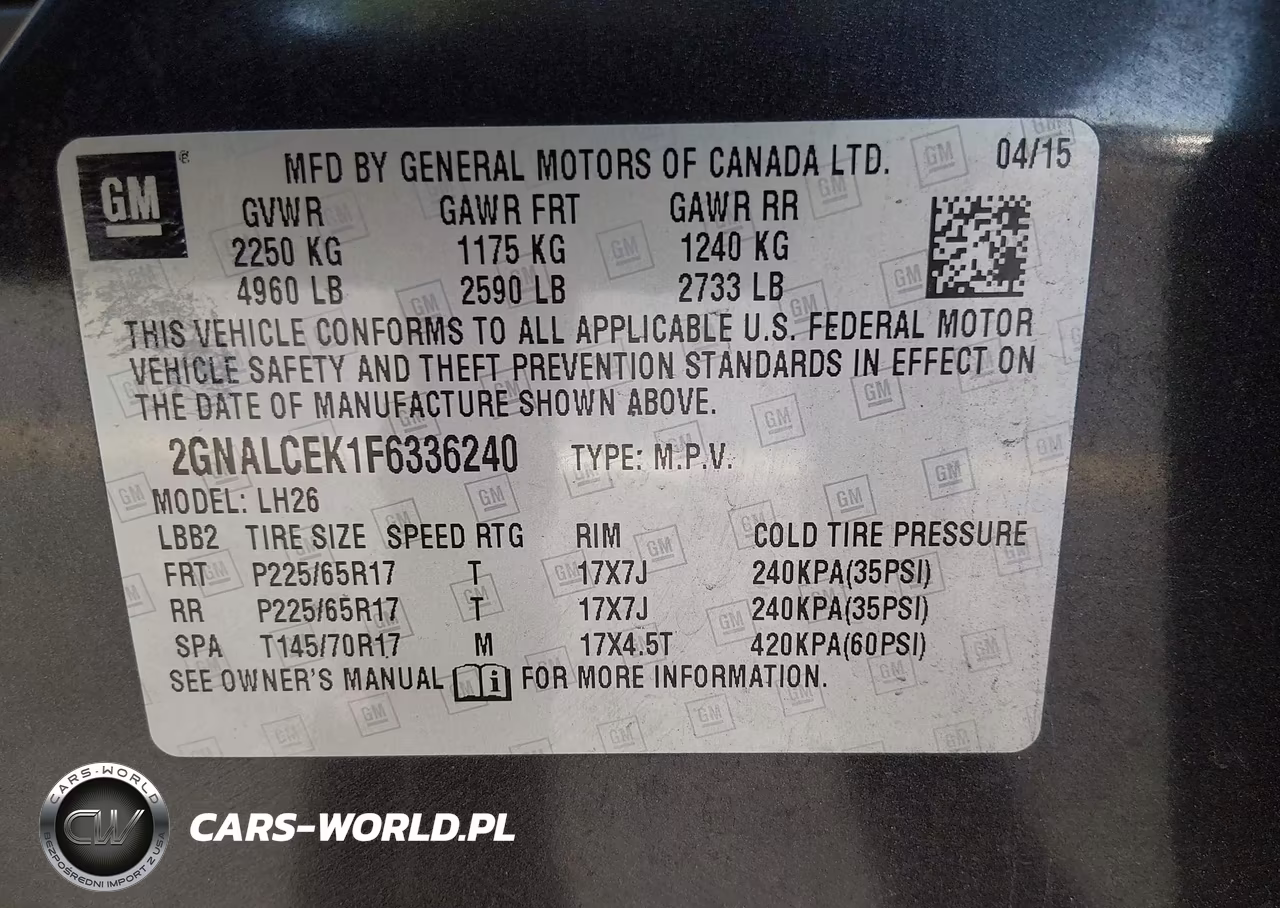 2015 Chevrolet Equinox Lt VIN:2GNALCEK1F6336240 - 9