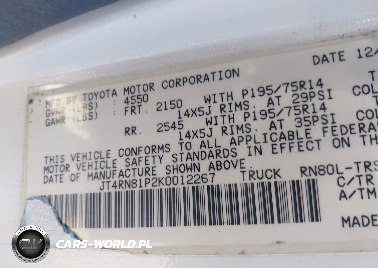 1989 Toyota Pickup 1-2 Ton Sht Wheelbase Dlx VIN:JT4RN81P2K0012267 - 9