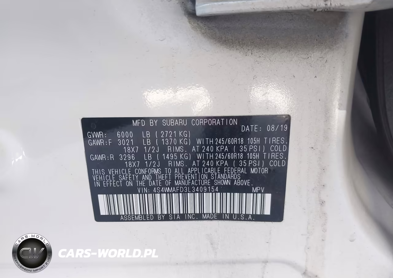 2020 Subaru Ascent Premium VIN:4S4WMAFD3L3409154 - 9