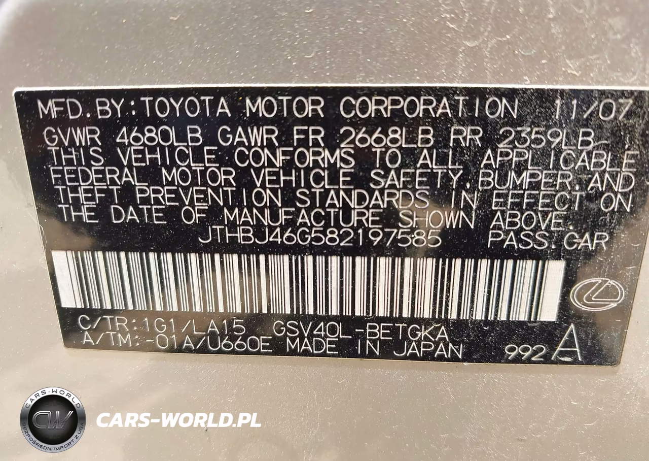 2008 Lexus Es 350 VIN:JTHBJ46G582197585 - 9