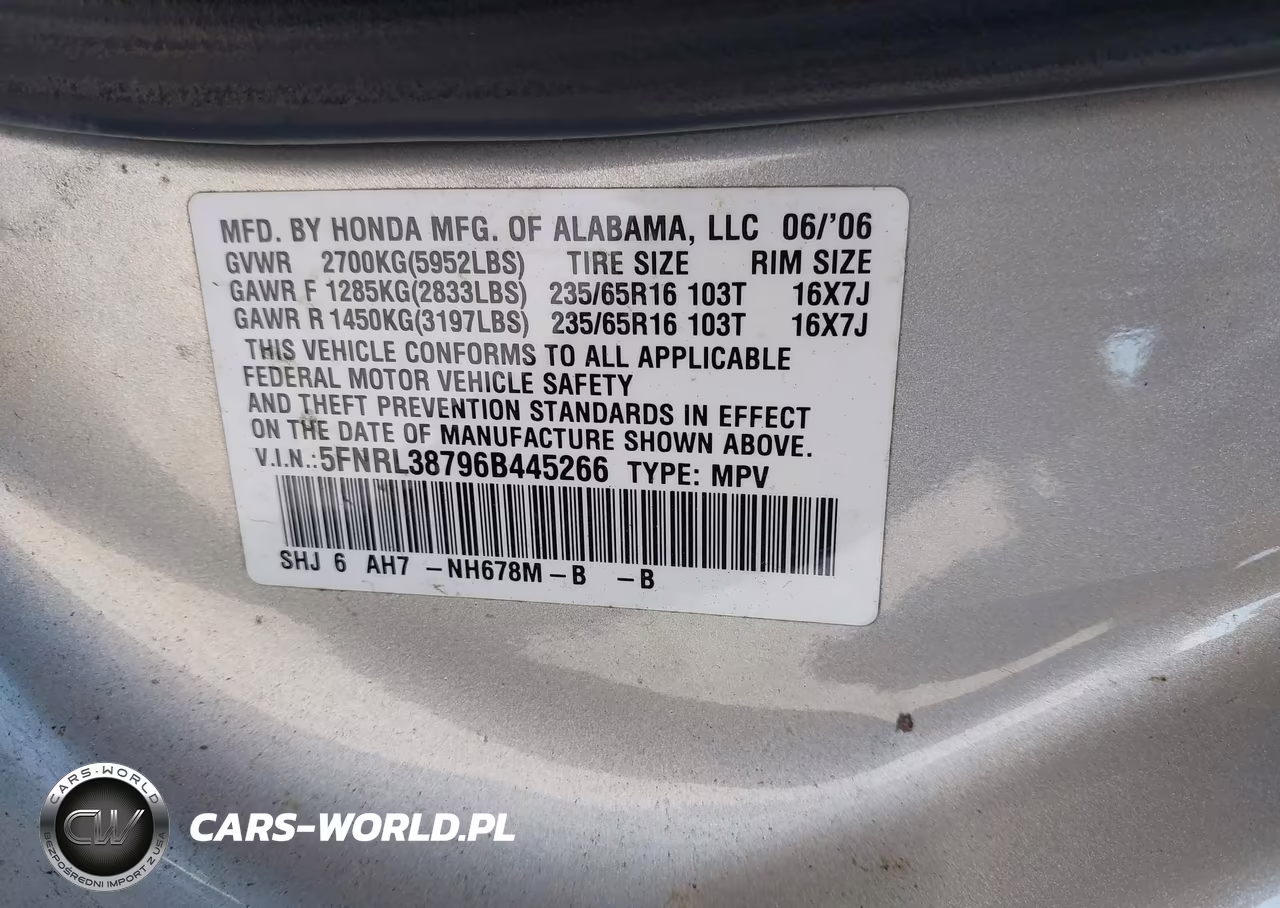 2006 Honda Odyssey Ex-L VIN:5FNRL38796B445266 - 9