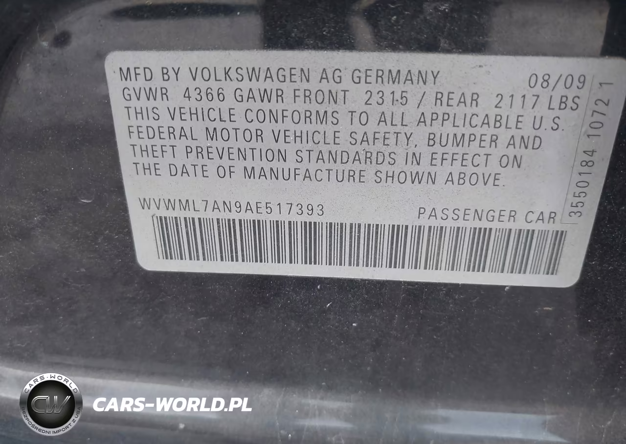 2010 Volkswagen Cc Sport VIN:WVWML7AN9AE517393 - 9