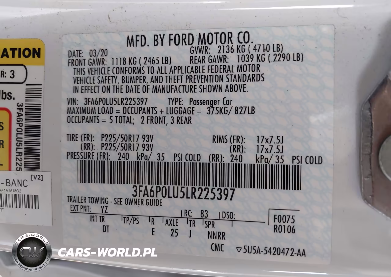 2020 Ford Fusion Hybrid Se VIN:3FA6P0LU5LR225397 - 9