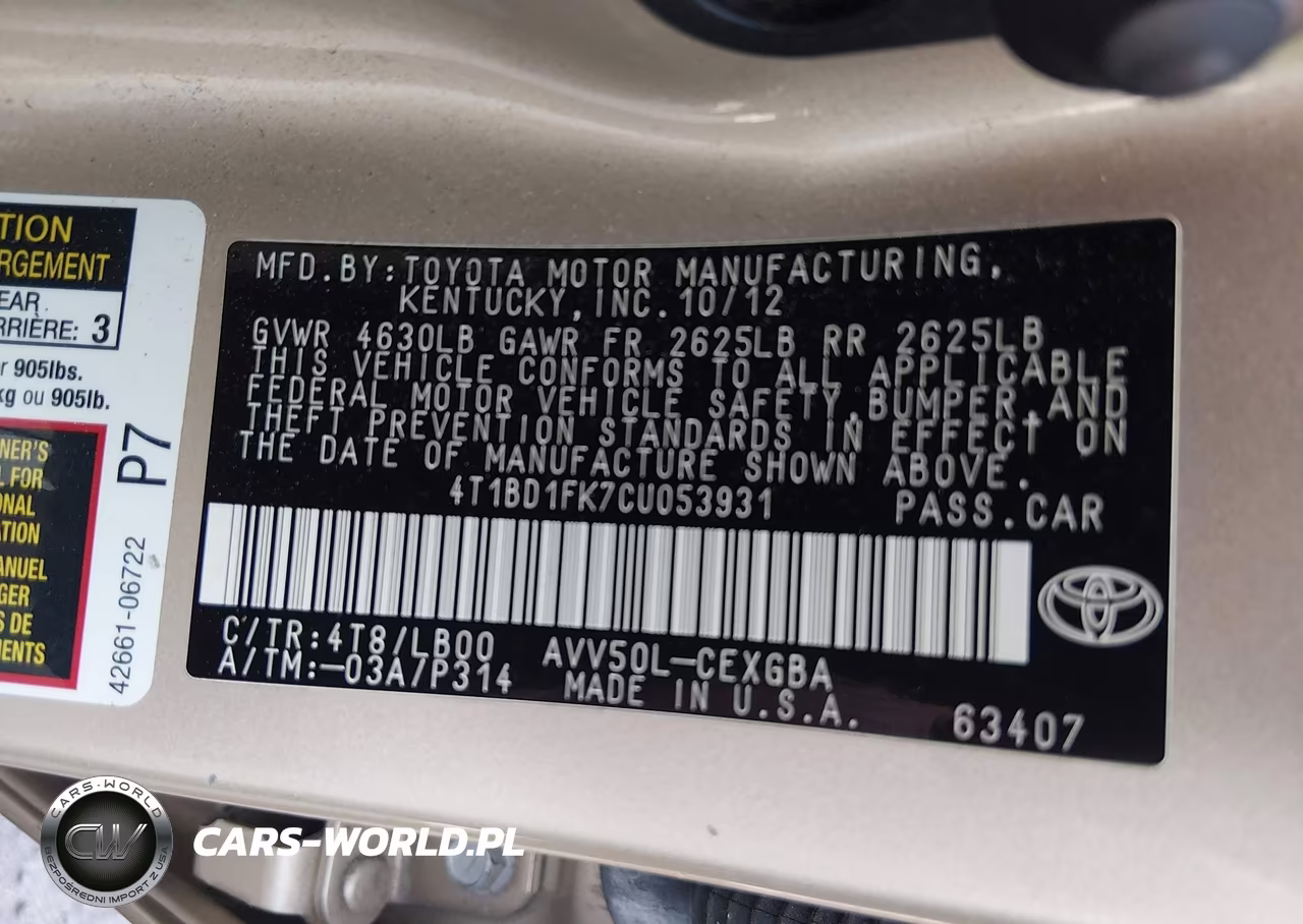 2012 Toyota Camry Hybrid Xle VIN:4T1BD1FK7CU053931 - 9