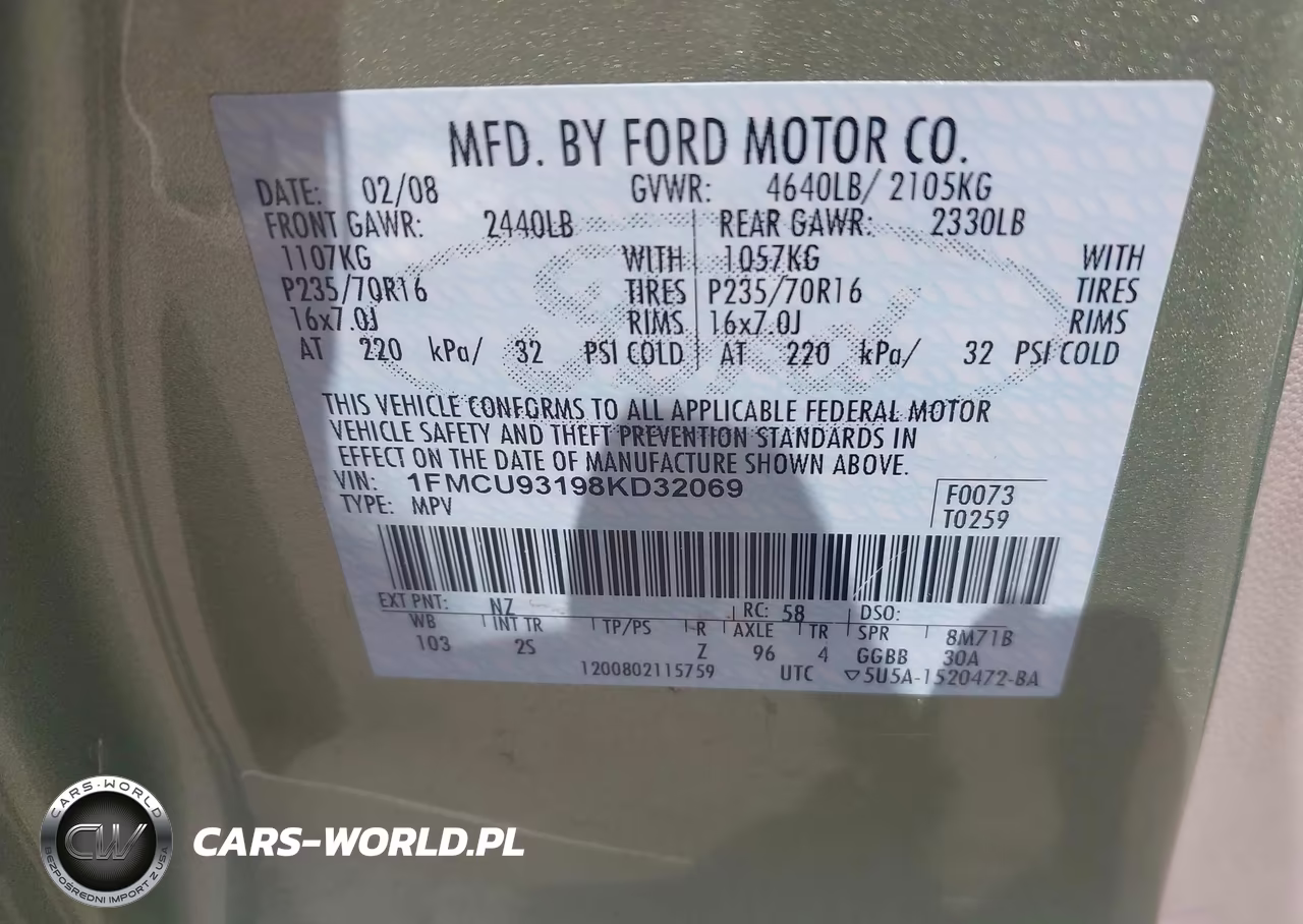 2008 Ford Escape Xlt VIN:1FMCU93198KD32069 - 9