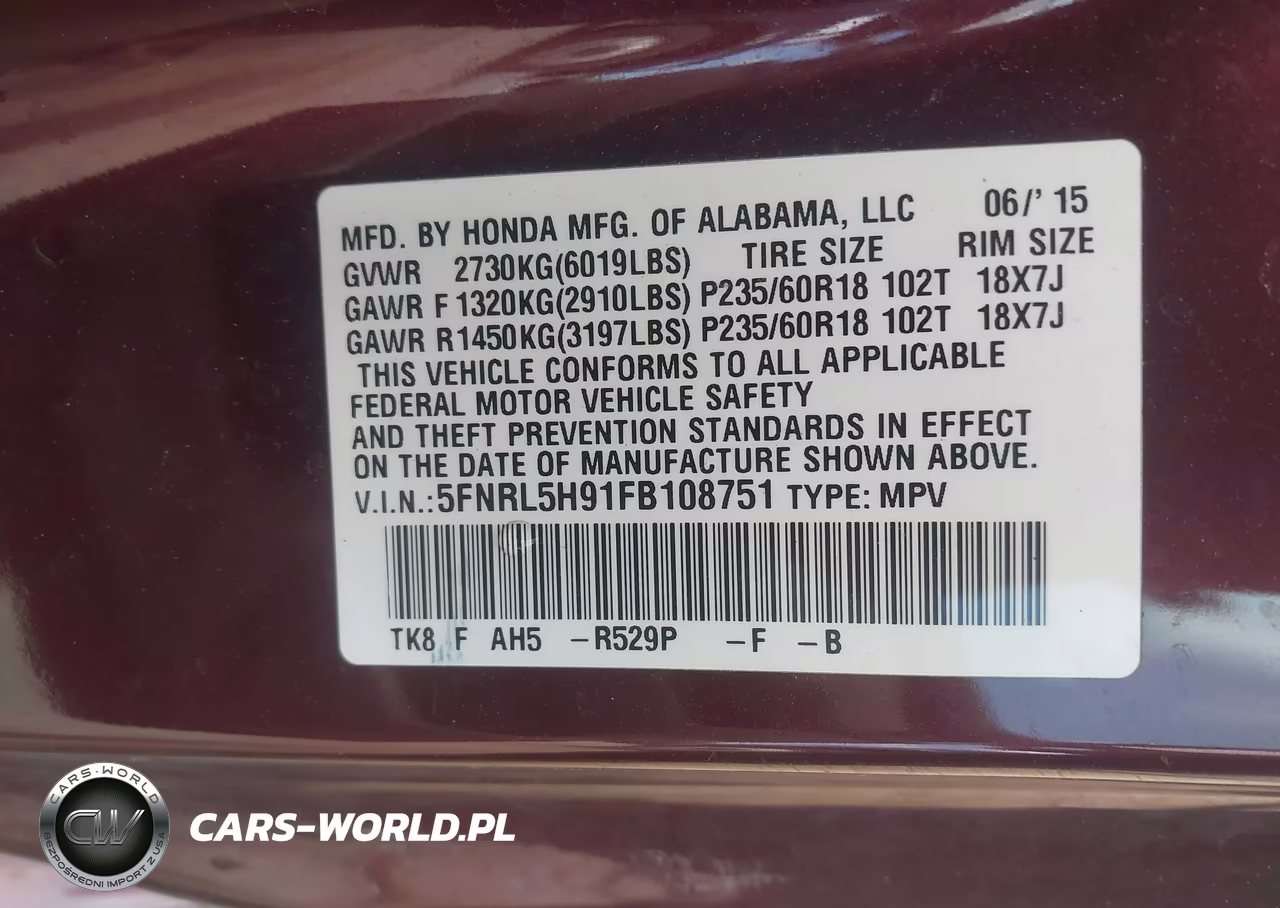 2015 Honda Odyssey Touring-Touring Elite VIN:5FNRL5H91FB108751 - 9