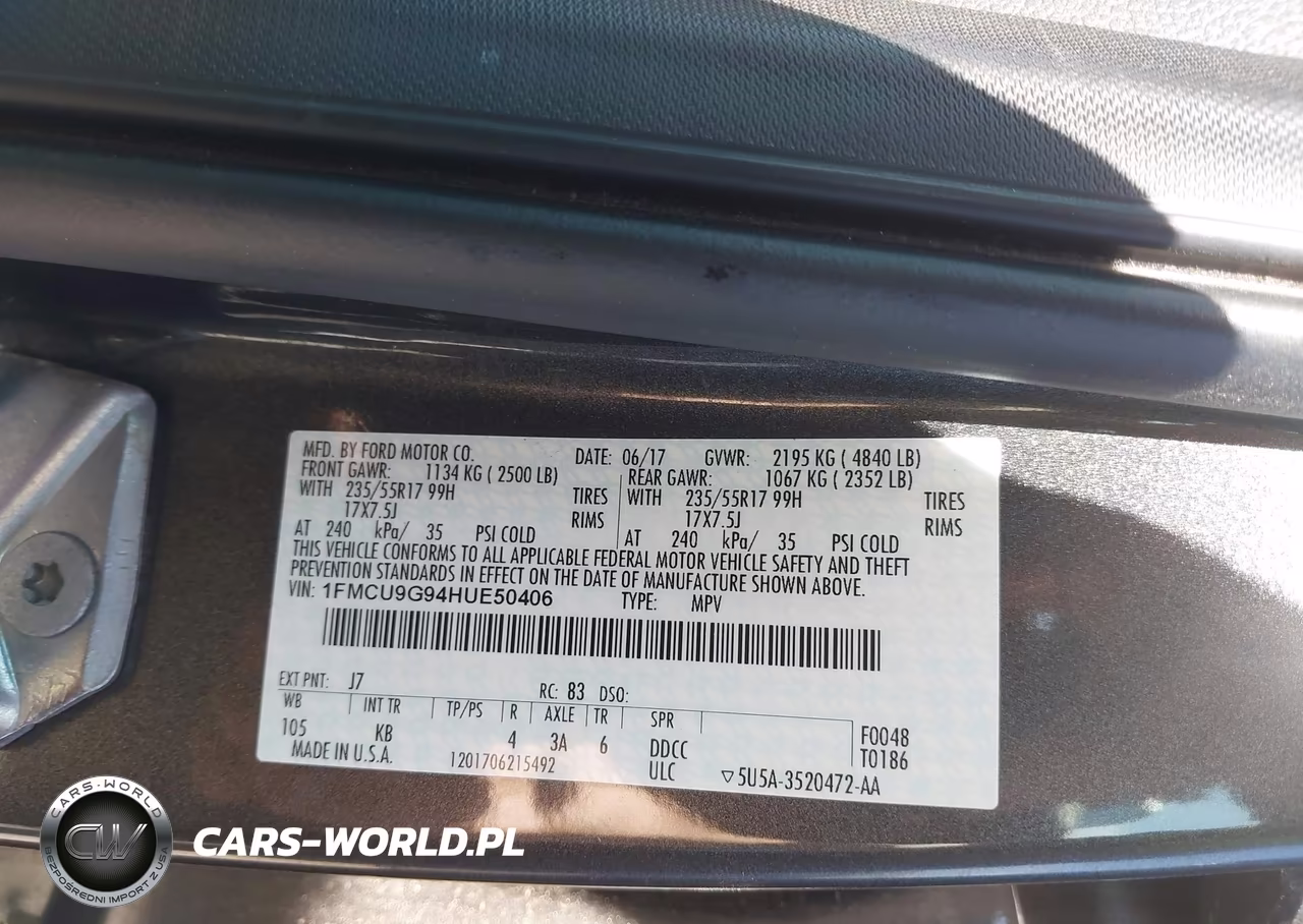 2017 Ford Escape Se VIN:1FMCU9G94HUE50406 - 9