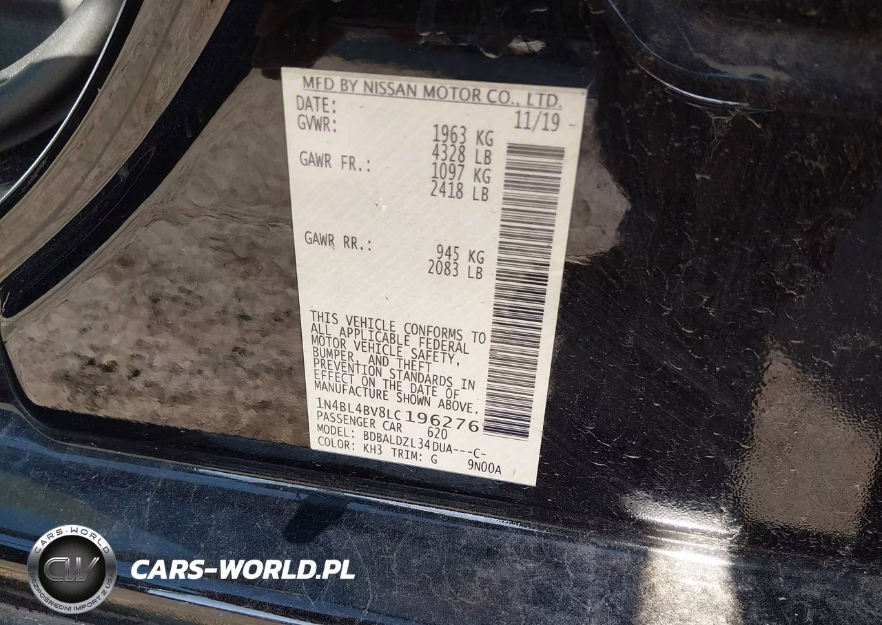 2020 Nissan Altima S Fwd VIN:1N4BL4BV8LC196276 - 9