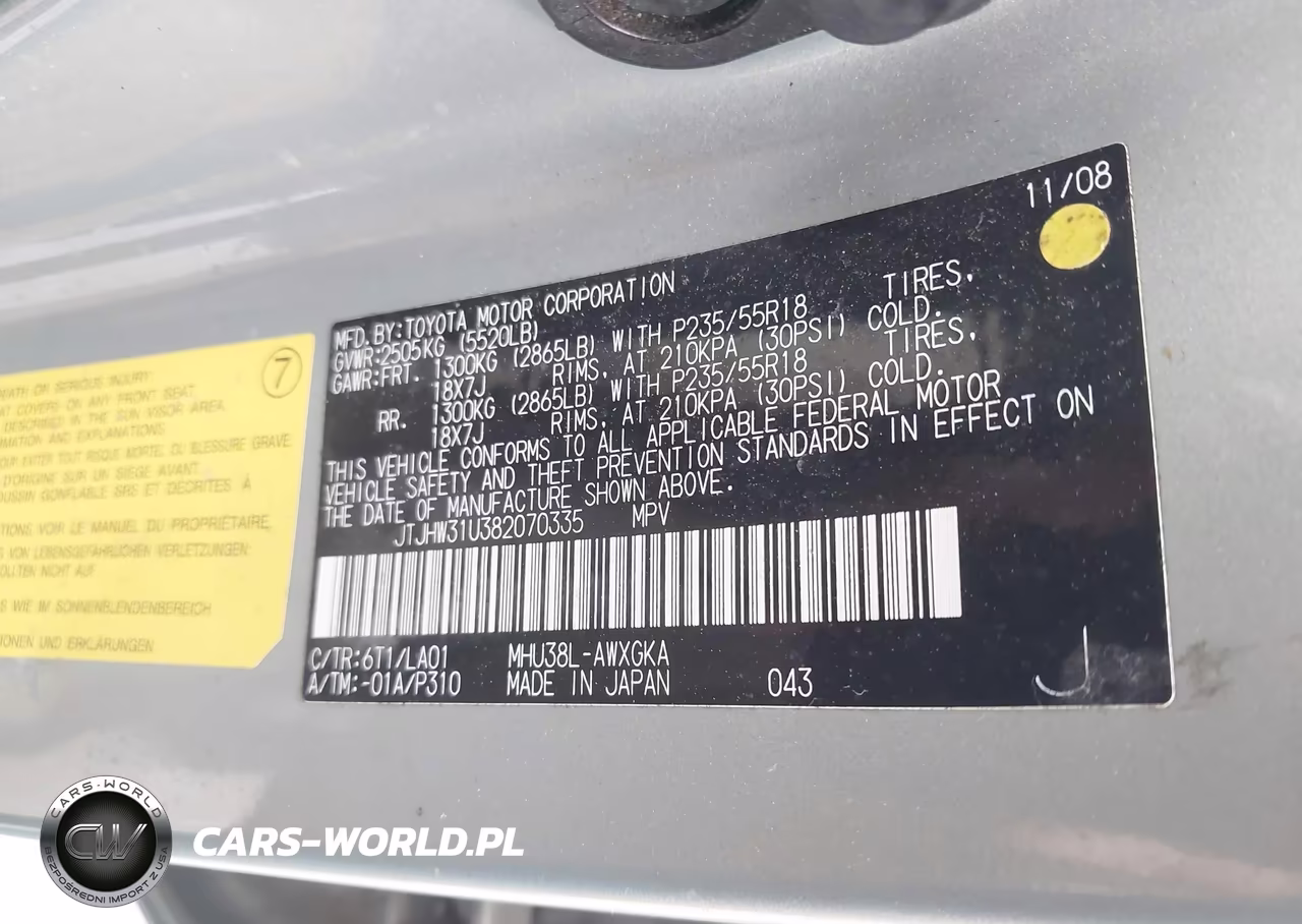 2008 Lexus Rx 400H VIN:JTJHW31U382070335 - 9