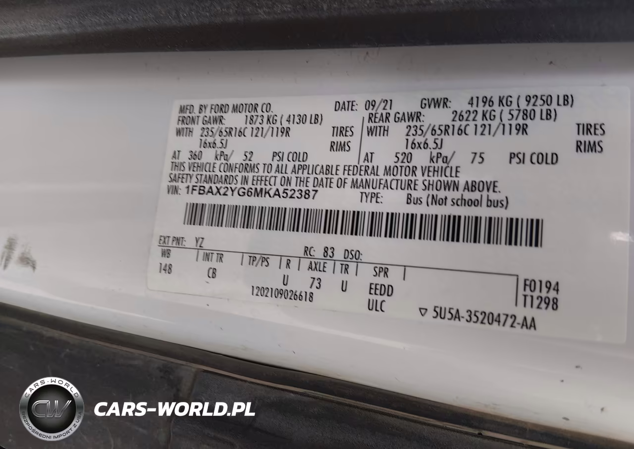 2021 Ford Transit-350 Passenger Van Xl-Xlt VIN:1FBAX2YG6MKA52387 - 9