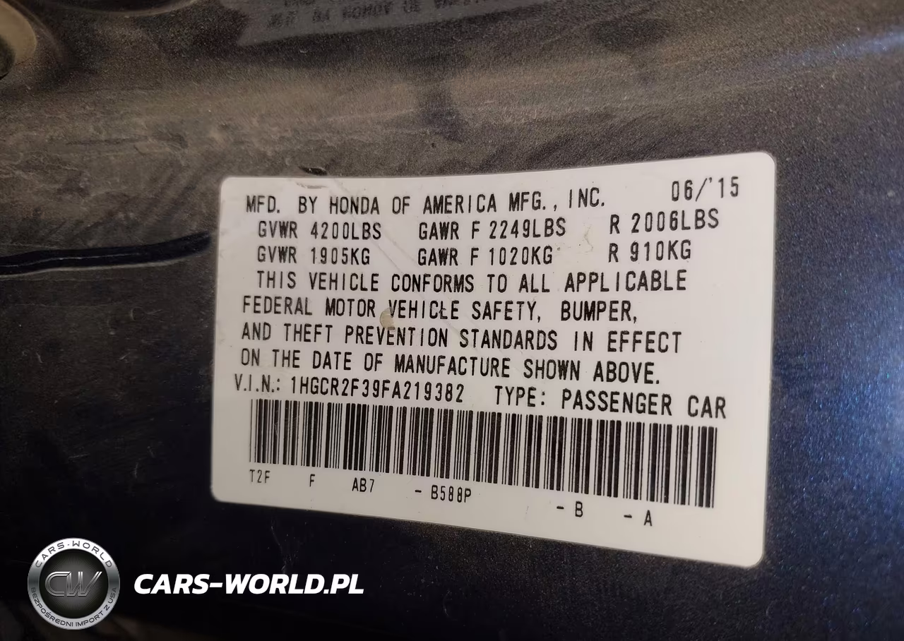 2015 Honda Accord Lx VIN:1HGCR2F39FA219382 - 9