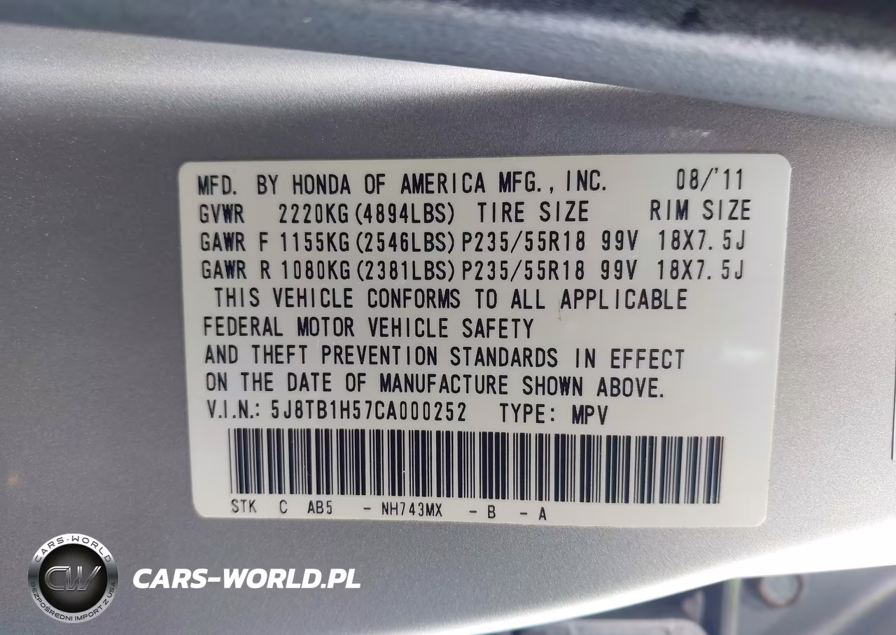 2012 Acura Rdx VIN:5J8TB1H57CA000252 - 9