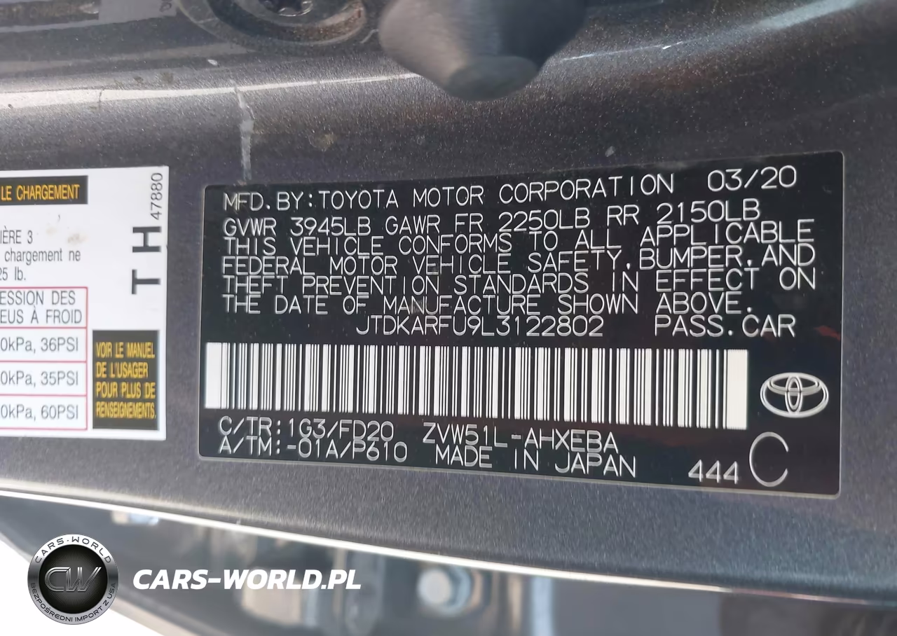 2020 Toyota Prius Le VIN:JTDKARFU9L3122802 - 9
