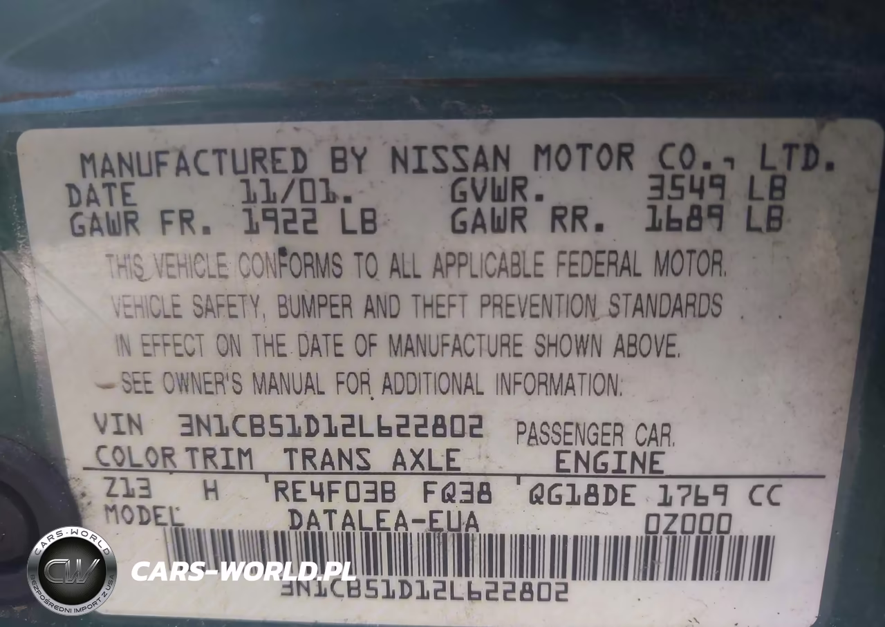 2002 Nissan Sentra Gxe VIN:3N1CB51D12L622802 - 9