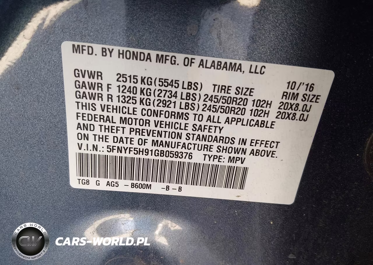 2016 Honda Pilot Touring VIN:5FNYF5H91GB059376 - 9
