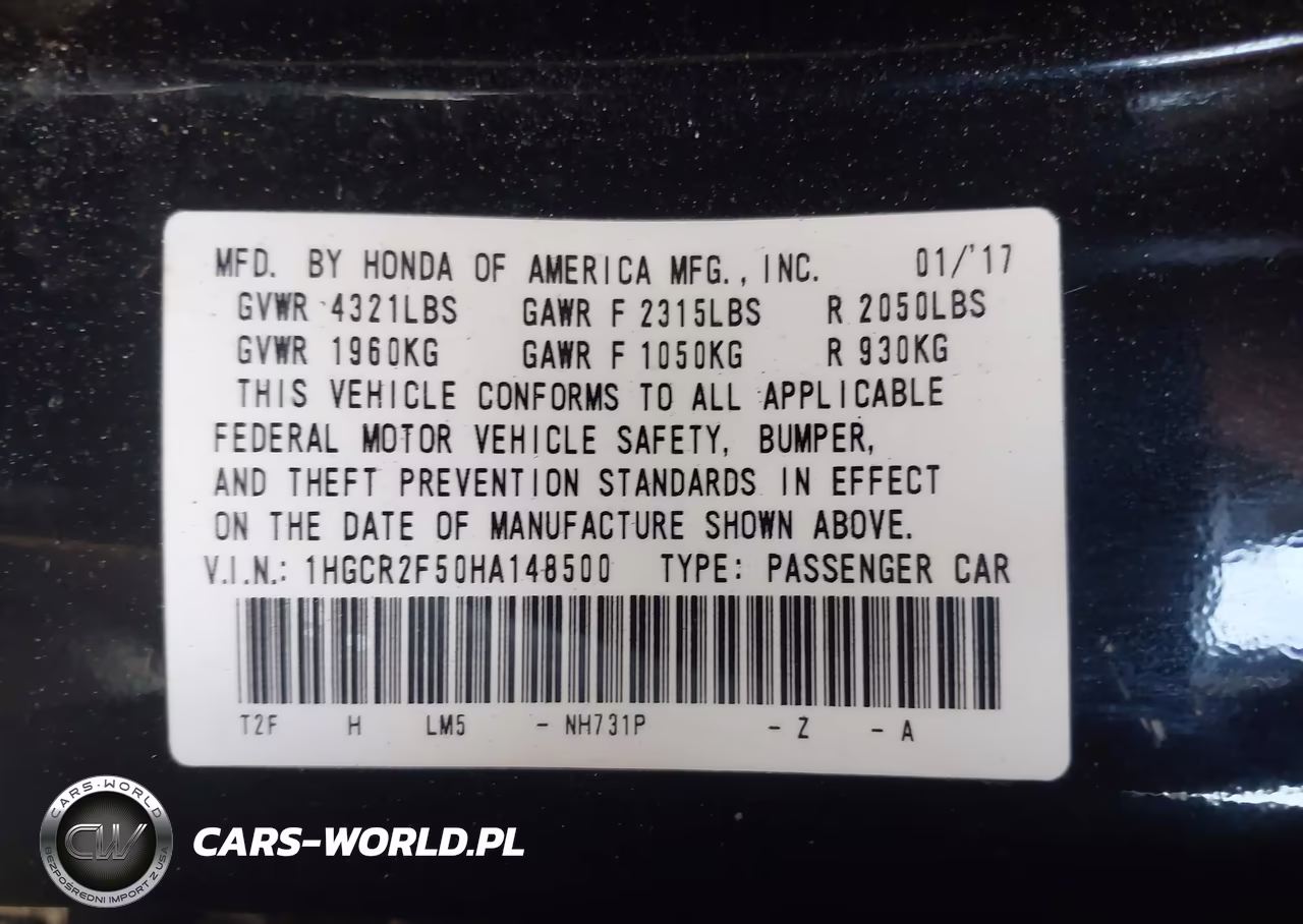2017 Honda Accord Sport VIN:1HGCR2F50HA148500 - 9