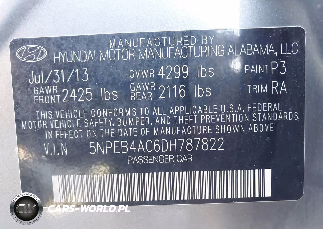 2013 Hyundai Sonata Gls VIN:5NPEB4AC6DH787822 - 9