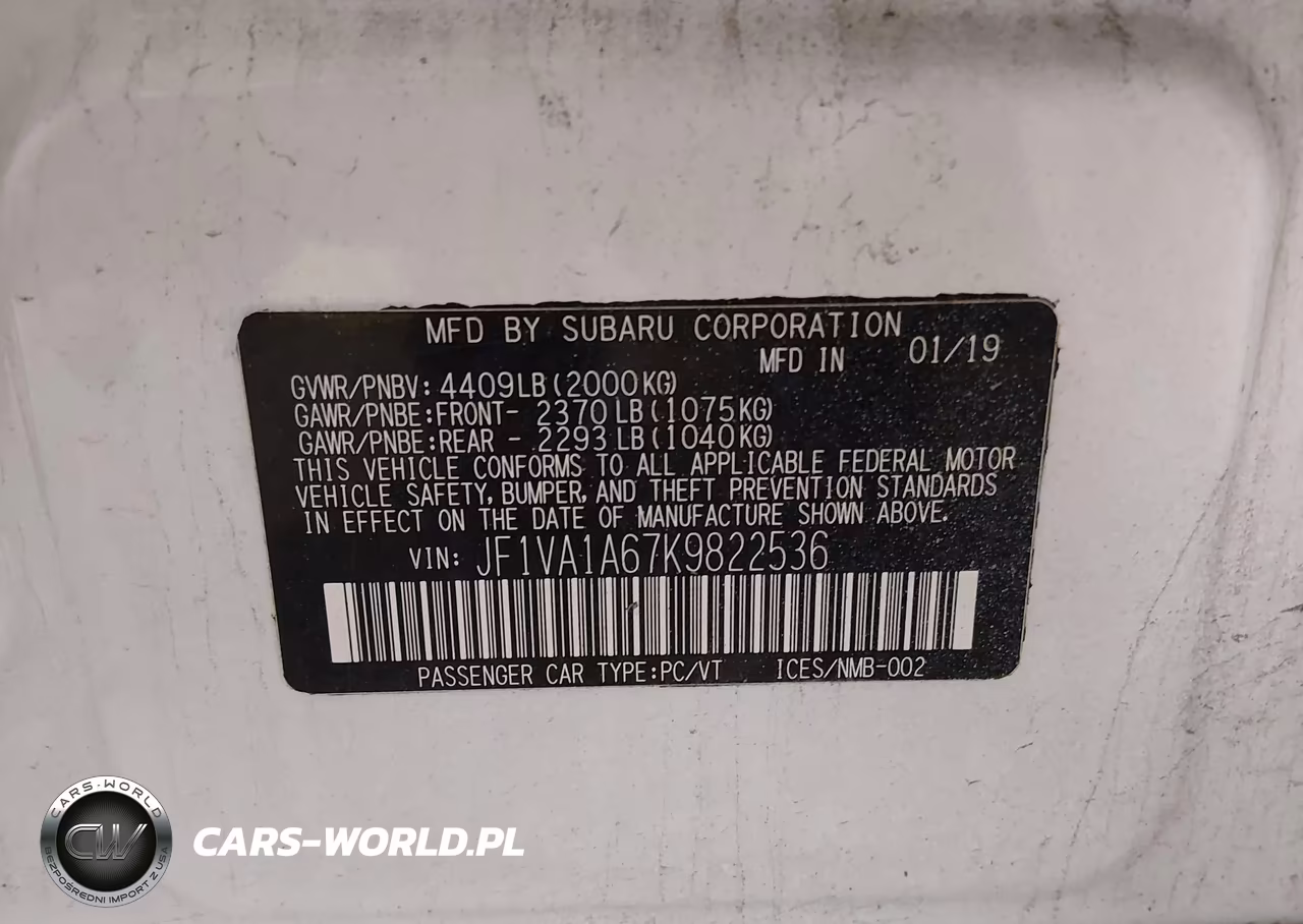 2019 Subaru Wrx VIN:JF1VA1A67K9822536 - 9