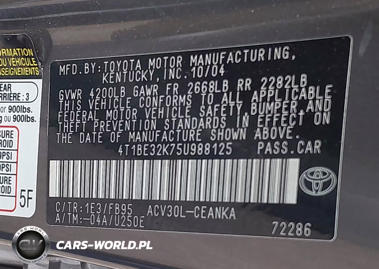 2005 Toyota Camry Le VIN:4T1BE32K75U988125 - 9