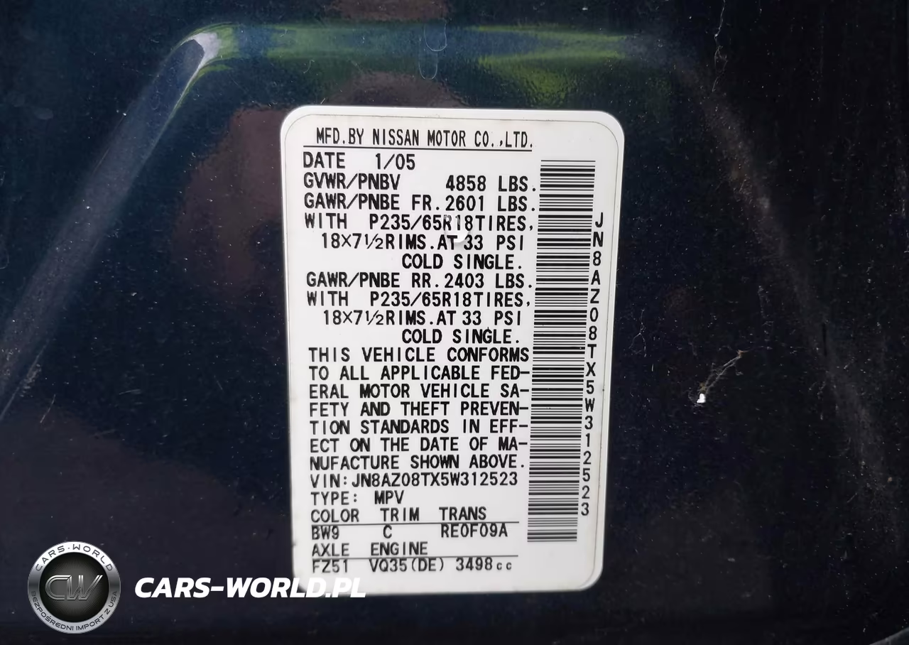 2005 Nissan Murano Sl VIN:JN8AZ08TX5W312523 - 9