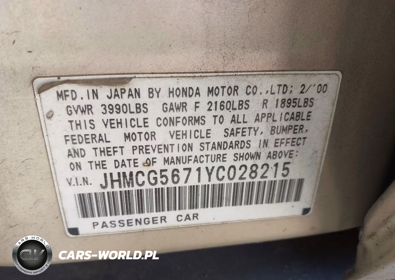 2000 Honda Accord 2.3 Se VIN:JHMCG5671YC028215 - 9