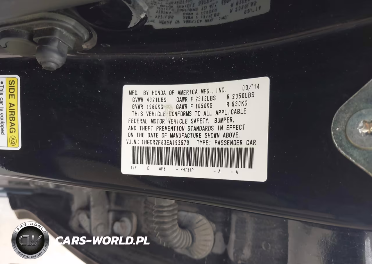 2014 Honda Accord Ex-L VIN:1HGCR2F83EA193579 - 9