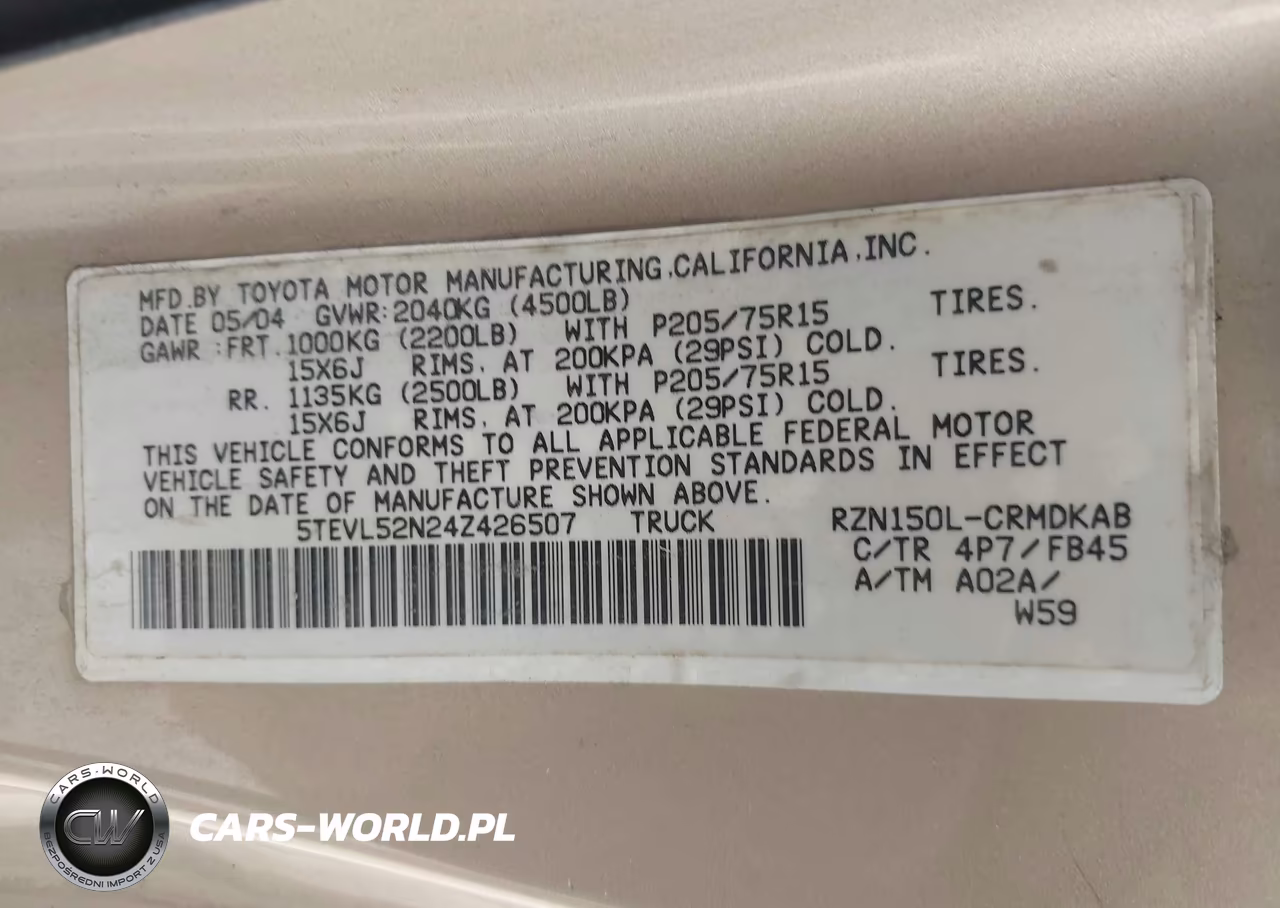 2004 Toyota Tacoma VIN:5TEVL52N24Z426507 - 9