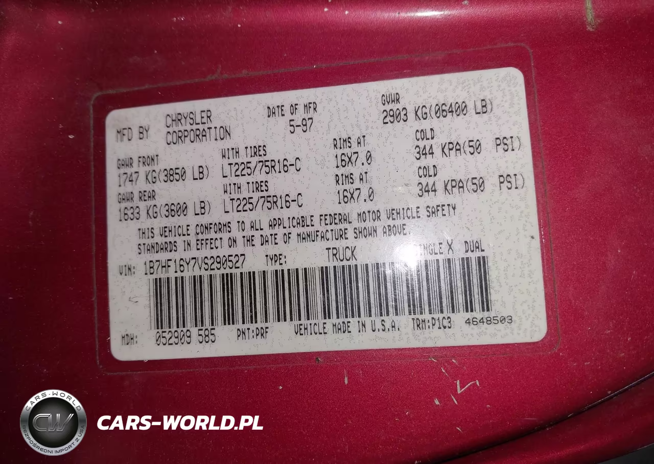 1997 Dodge Ram 1500 Lt VIN:1B7HF16Y7VS290527 - 9