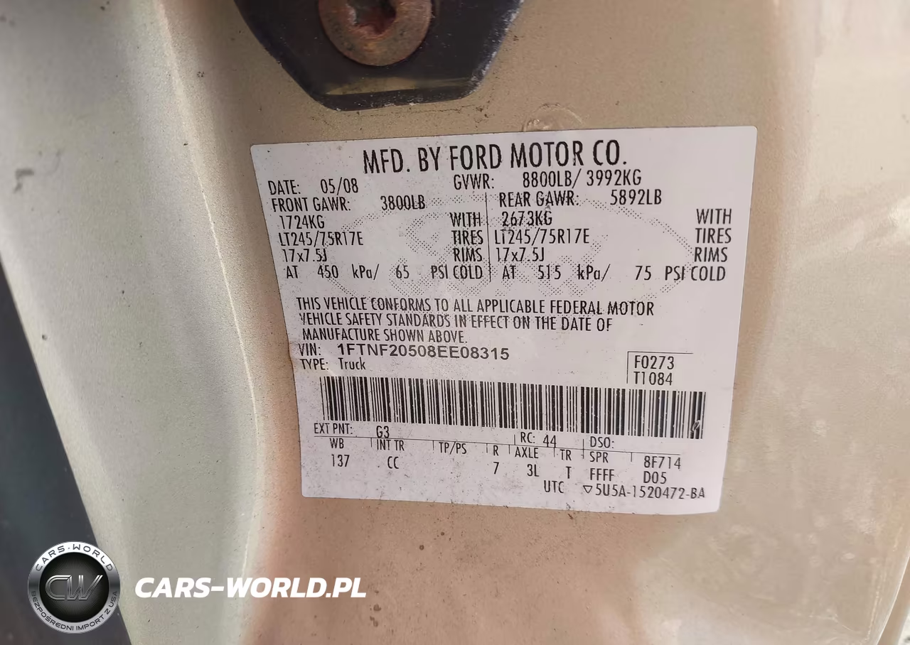 2008 Ford Super Duty F-250 Srw Xl-Xlt VIN:1FTNF20508EE08315 - 9