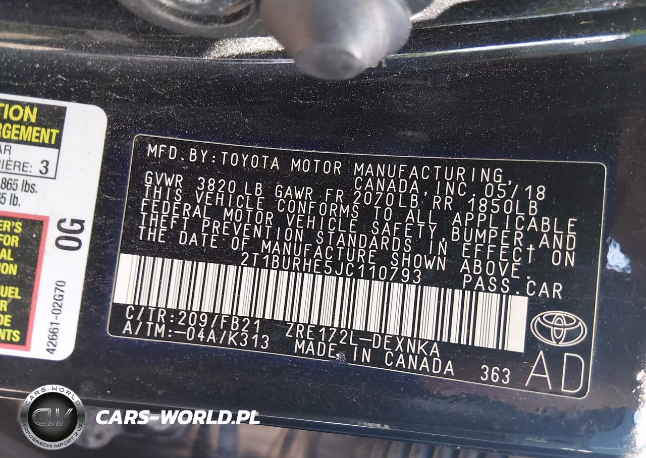 2018 Toyota Corolla Le VIN:2T1BURHE5JC110793 - 9
