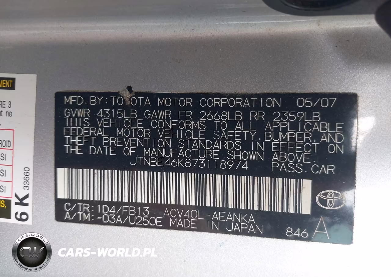 2007 Toyota Camry Ce-Le-Se-Xle VIN:JTNBE46K873118974 - 9