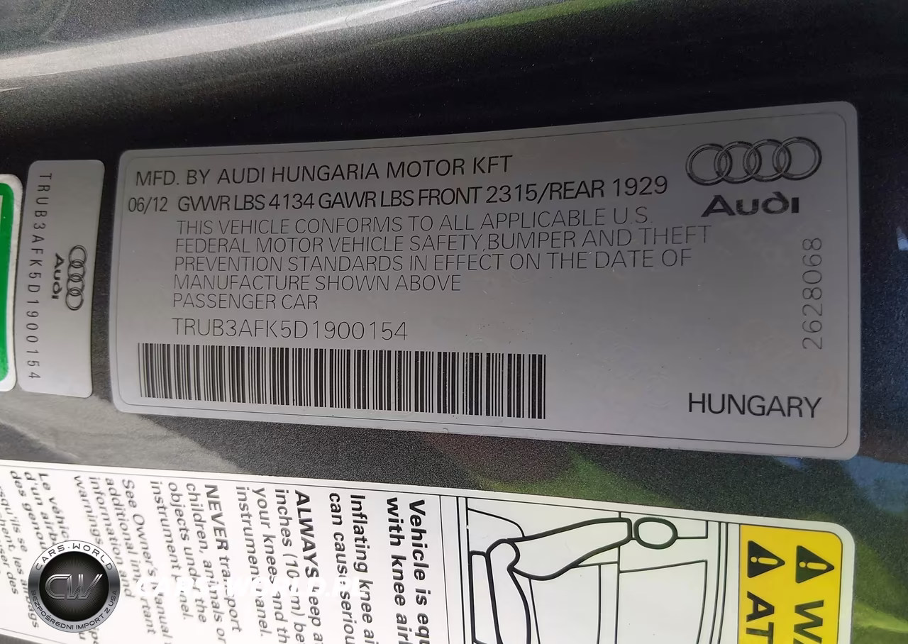 2013 Audi Tt Rs 2.5 VIN:TRUB3AFK5D1900154 - 9