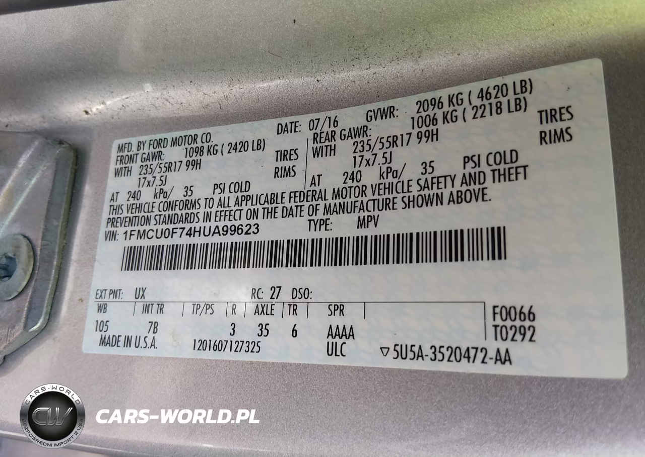 2017 Ford Escape S VIN:1FMCU0F74HUA99623 - 9