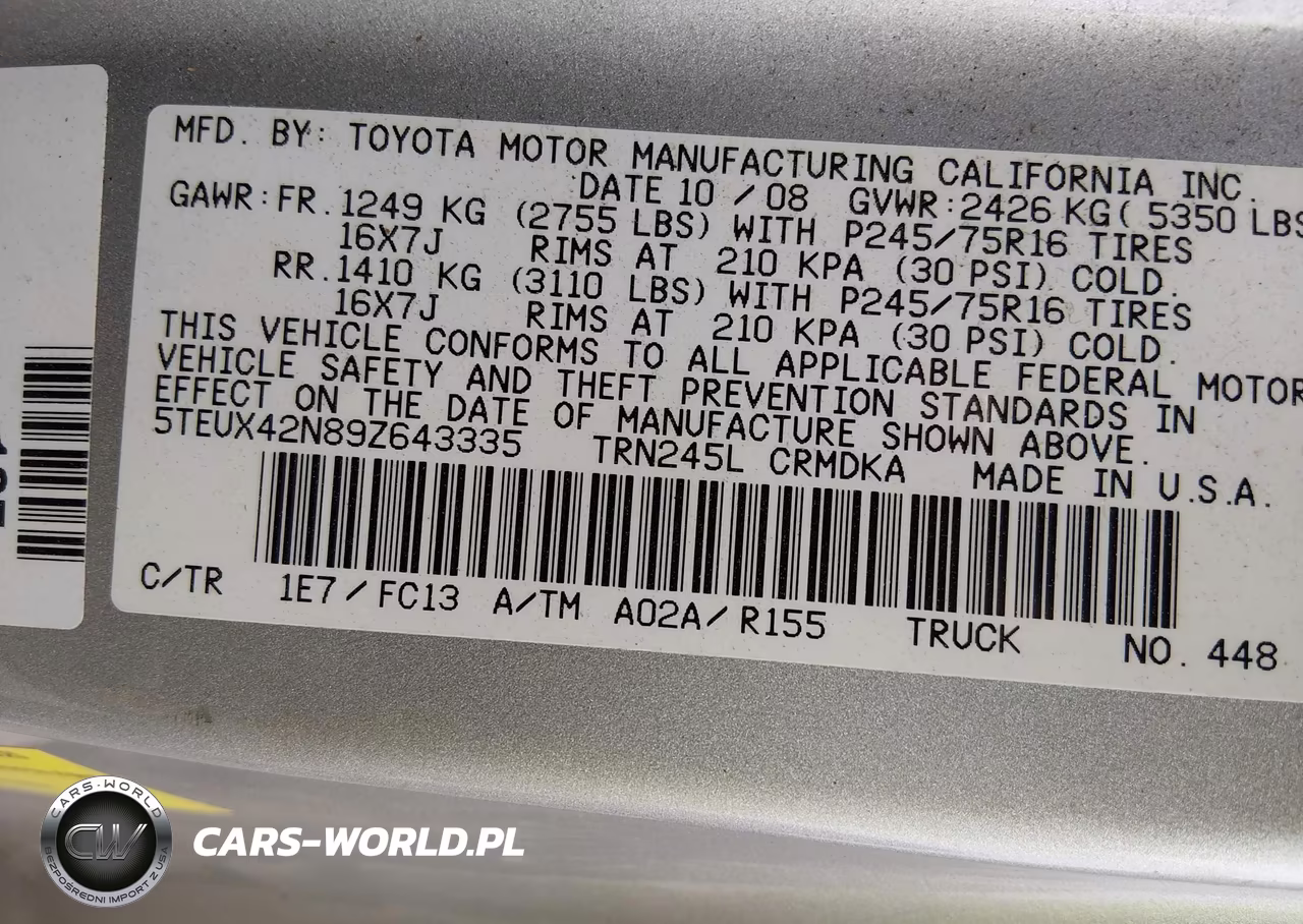 2009 Toyota Tacoma VIN:5TEUX42N89Z643335 - 9