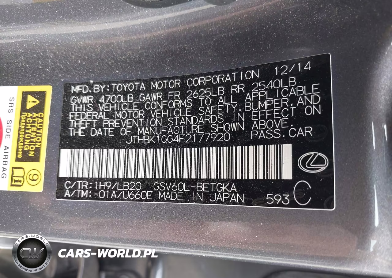 2015 Lexus Es 350 VIN:JTHBK1GG4F2177920 - 9
