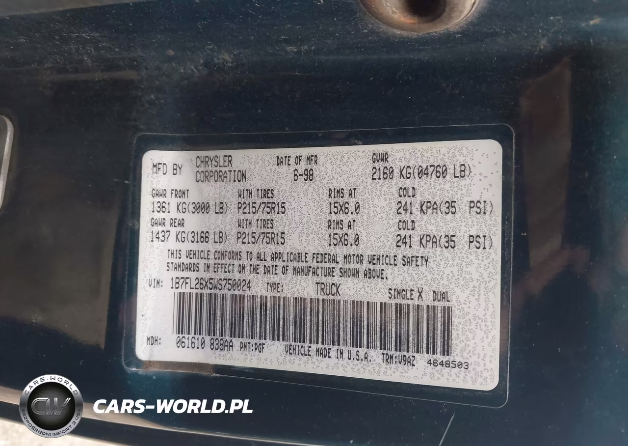 1998 Dodge Dakota Slt-Sport VIN:1B7FL26X5WS750024 - 9
