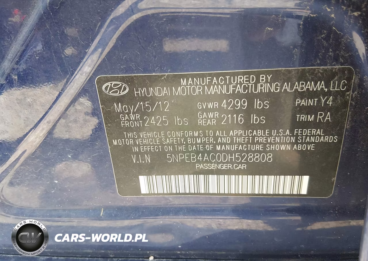 2013 Hyundai Sonata Gls VIN:5NPEB4AC0DH528808 - 9
