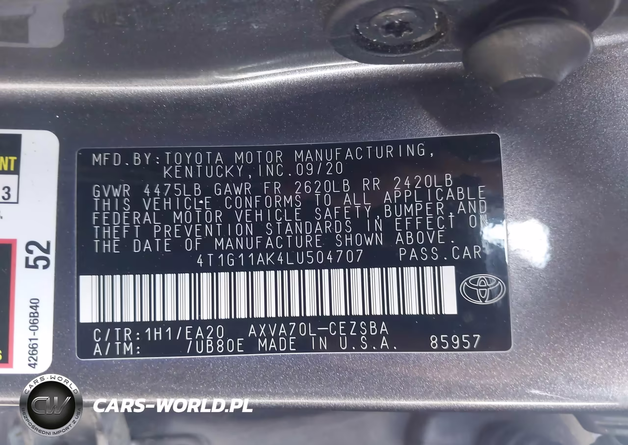 2020 Toyota Camry Se VIN:4T1G11AK4LU504707 - 9