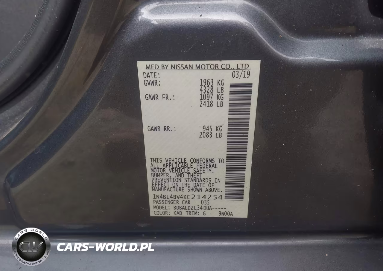 2019 Nissan Altima 2.5 S VIN:1N4BL4BV4KC214254 - 9